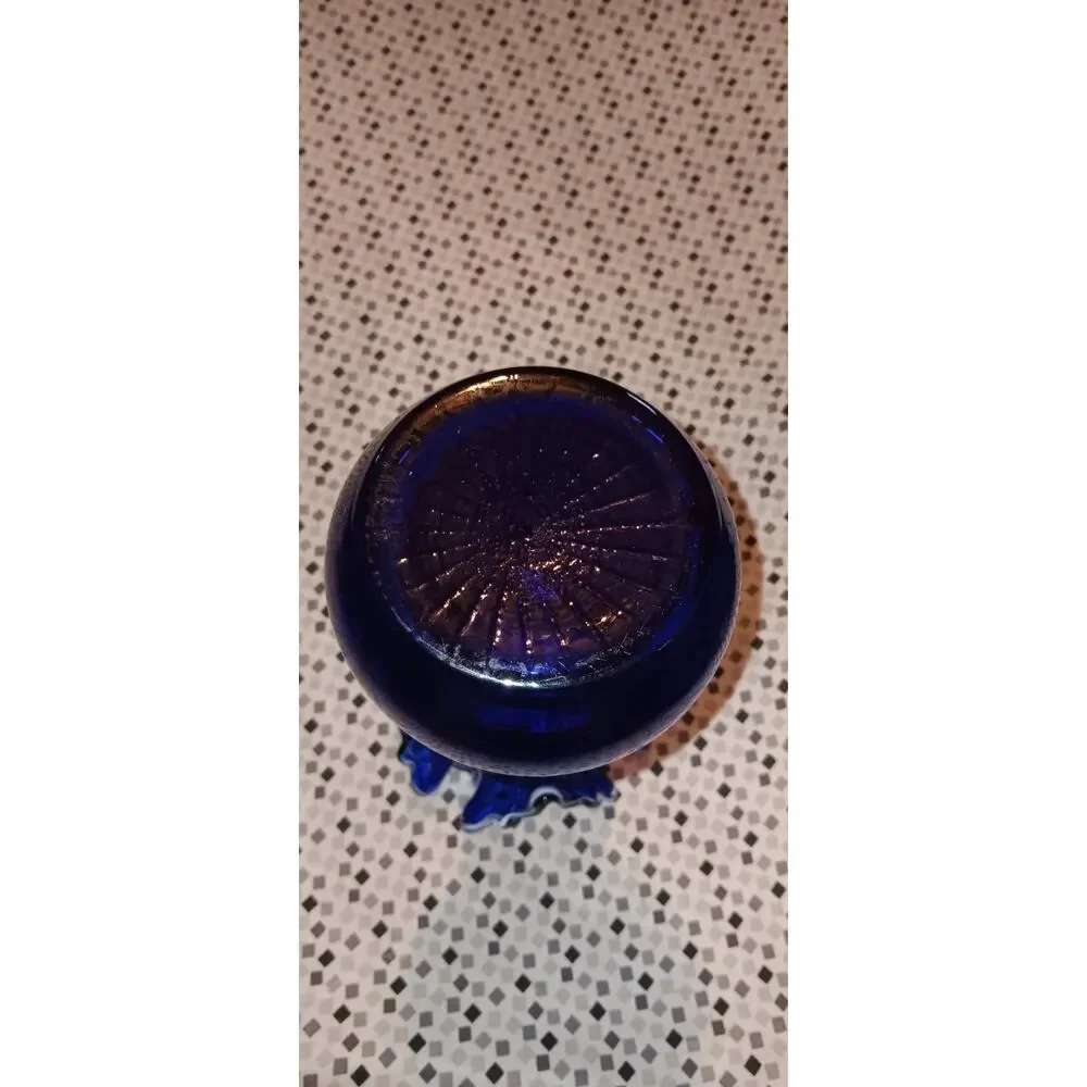Vintage Deep Cobalt Blue Vase with Scalloped Crimped Ruffled Top Edge 8”